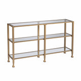 49" Clear and Gold Glass Floor Shelf Console Table With Storage - Homeroots - Flyclothing LLC
