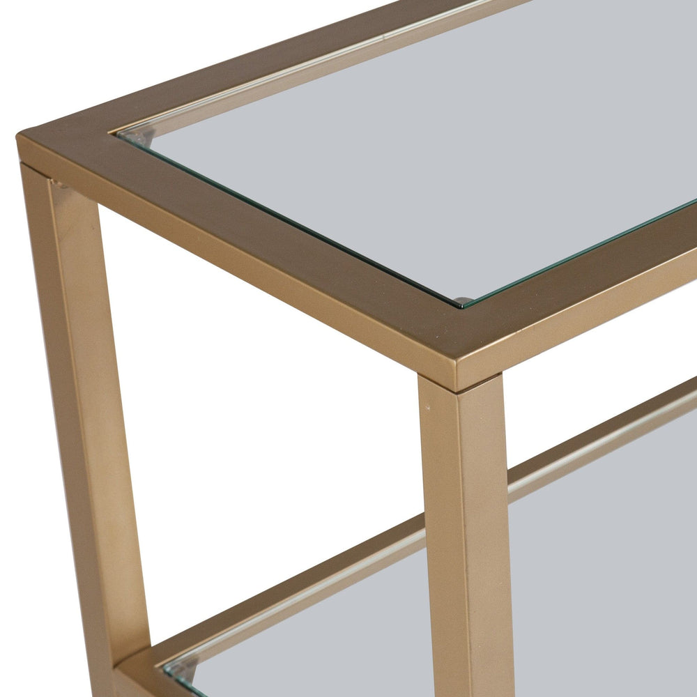 49" Clear and Gold Glass Floor Shelf Console Table With Storage - Homeroots - Flyclothing LLC