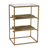 24" Brass Glass And Iron Rectangular End Table With Two Shelves - Homeroots