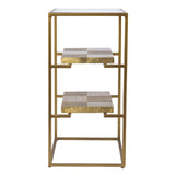 24" Brass Glass And Iron Rectangular End Table With Two Shelves - Homeroots
