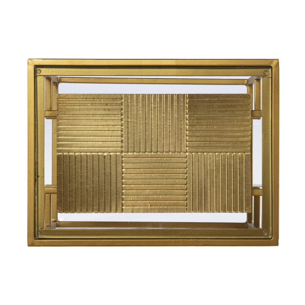 24" Brass Glass And Iron Rectangular End Table With Two Shelves - Homeroots