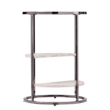 24" Black Metal Glass And Faux Marble Round End Table With Two Shelves - Homeroots