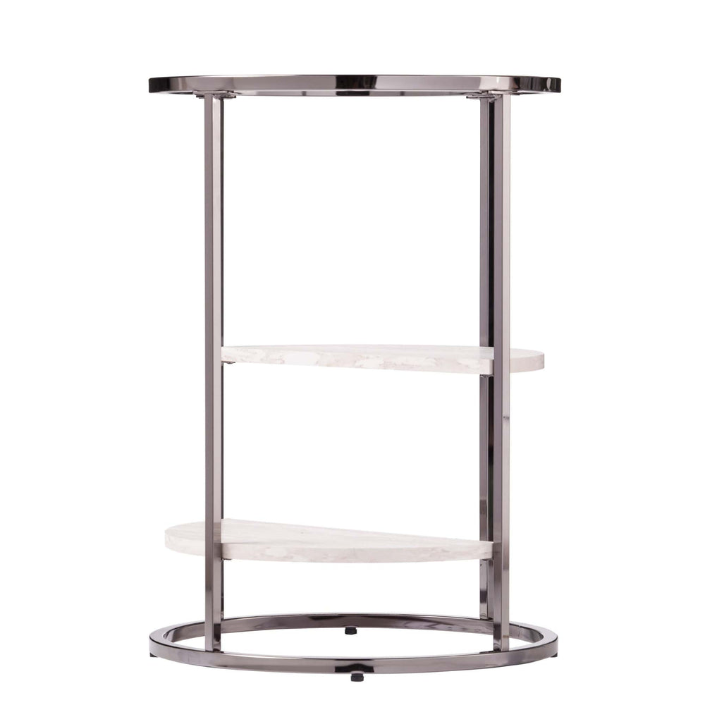 24" Black Metal Glass And Faux Marble Round End Table With Two Shelves - Homeroots