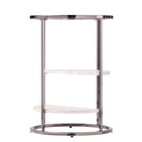 24" Black Metal Glass And Faux Marble Round End Table With Two Shelves - Homeroots