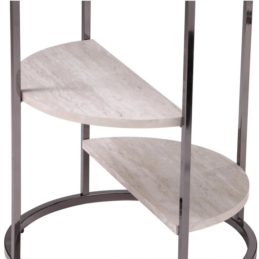 24" Black Metal Glass And Faux Marble Round End Table With Two Shelves - Homeroots