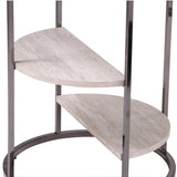 24" Black Metal Glass And Faux Marble Round End Table With Two Shelves - Homeroots