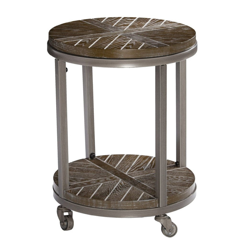 24" Brown Manufactured Wood And Iron Round End Table With Shelf - Homeroots