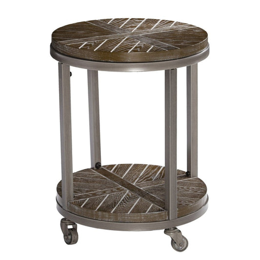 24" Brown Manufactured Wood And Iron Round End Table With Shelf - Homeroots