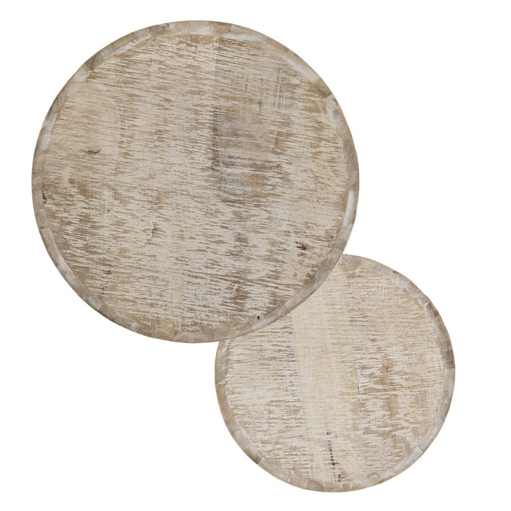 Set Of Two 21" White Solid Wood And Iron Round Nested Tables - Homeroots