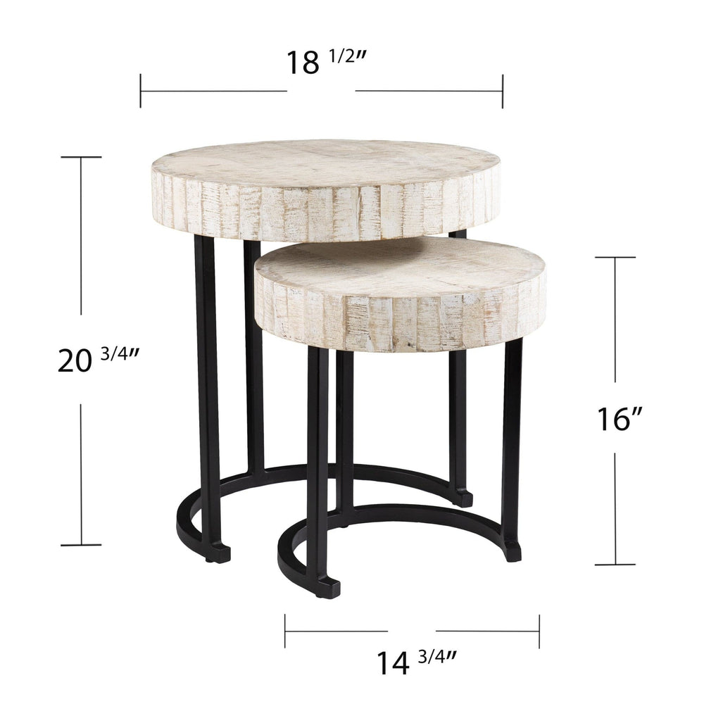 Set Of Two 21" White Solid Wood And Iron Round Nested Tables - Homeroots