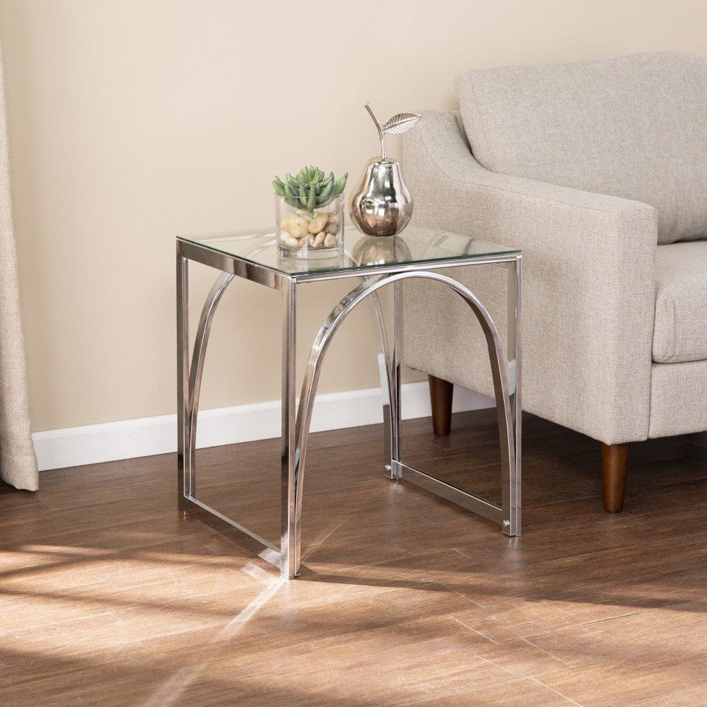 22" Chrome Glass And Iron Square End Table - Homeroots