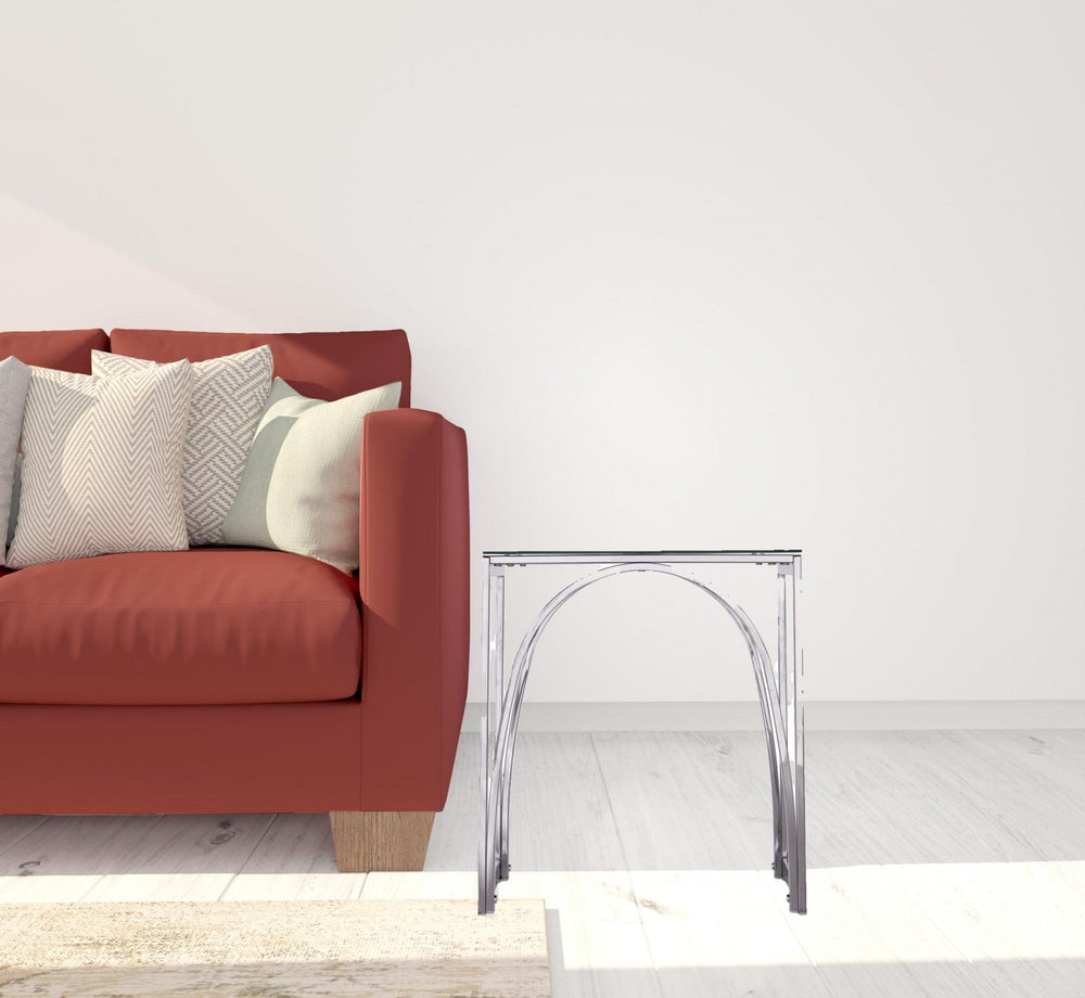 22" Chrome Glass And Iron Square End Table - Homeroots