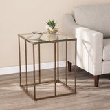 24" Champagne Glass And Iron Square End Table - Homeroots