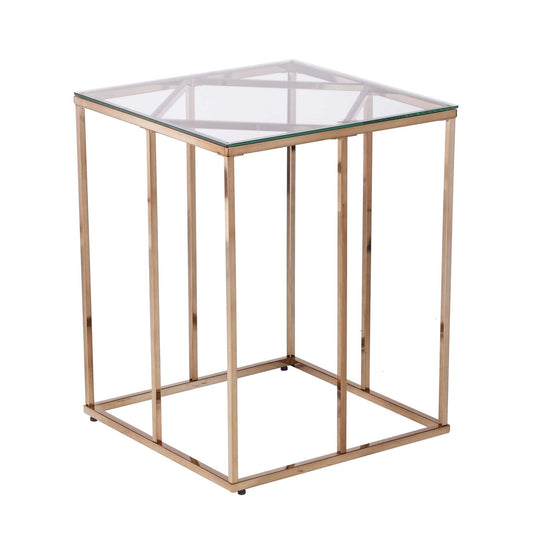 24" Champagne Glass And Iron Square End Table - Homeroots