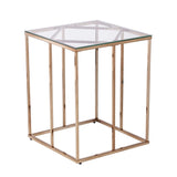24" Champagne Glass And Iron Square End Table - Homeroots
