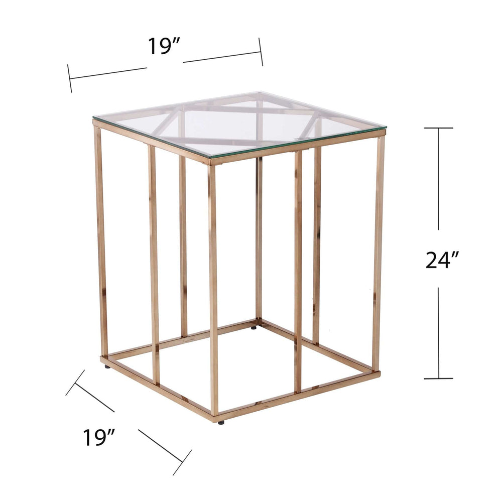 24" Champagne Glass And Iron Square End Table - Homeroots