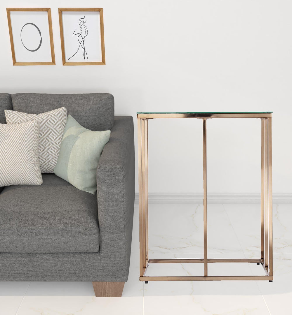 24" Champagne Glass And Iron Square End Table - Homeroots