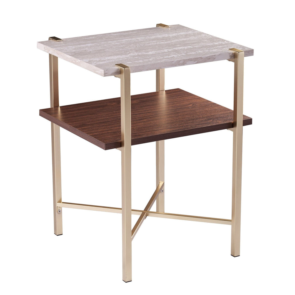 24" Brass Manufactured Wood And Iron Square End Table With Shelf - Homeroots