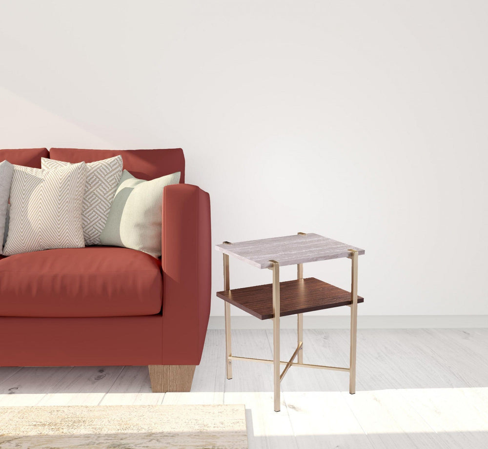 24" Brass Manufactured Wood And Iron Square End Table With Shelf - Homeroots