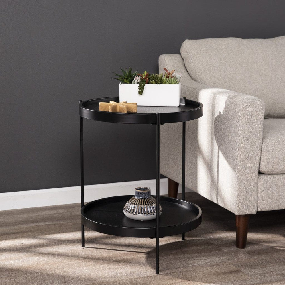 24" Black Manufactured Wood And Iron Round End Table With Shelf - Homeroots - Flyclothing LLC