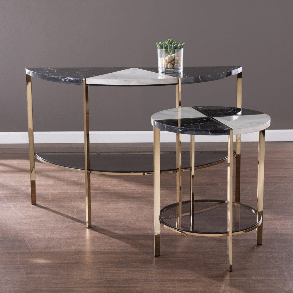 24" Black Manufactured Wood And Iron Round End Table With Two Shelves - Homeroots - Flyclothing LLC