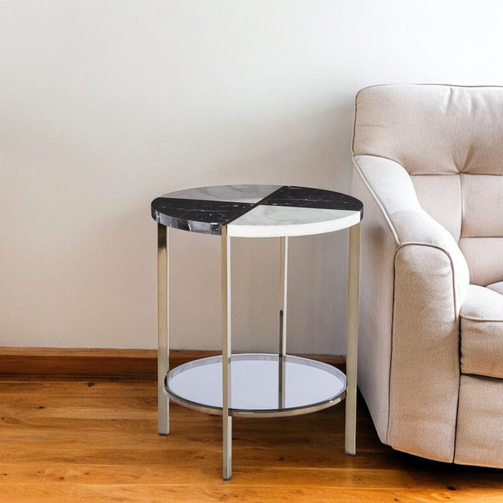 24" Black Manufactured Wood And Iron Round End Table With Two Shelves - Homeroots - Flyclothing LLC