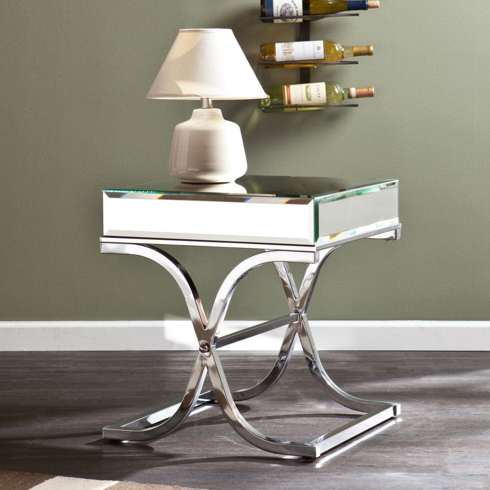 22" Silver And Clear Mirrored Glass Square End Table - Homeroots