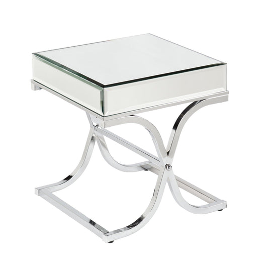 22" Silver And Clear Mirrored Glass Square End Table - Homeroots