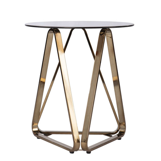 24" Champagne Glass And Iron Round End Table - Homeroots