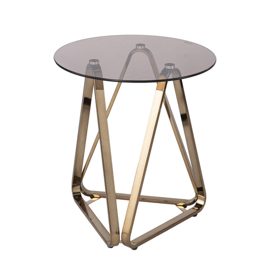 24" Champagne Glass And Iron Round End Table - Homeroots