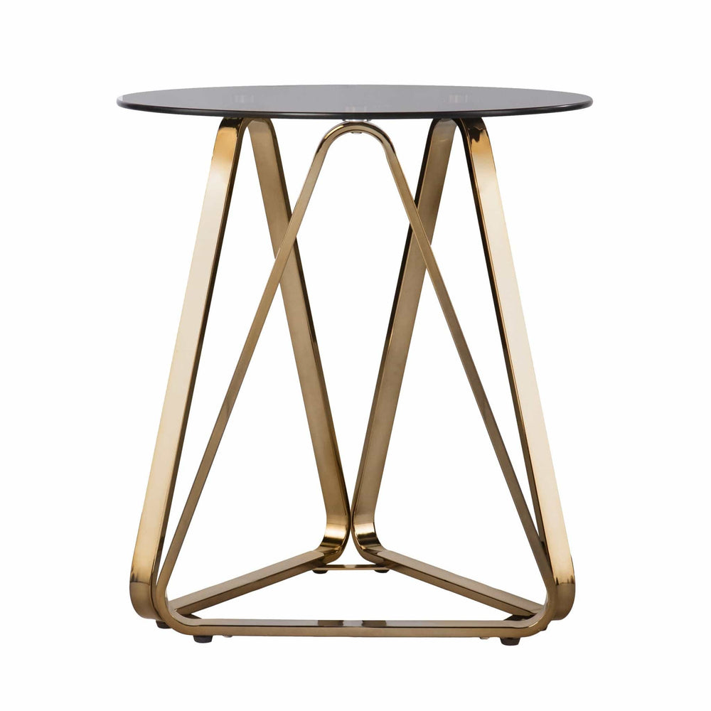 24" Champagne Glass And Iron Round End Table - Homeroots