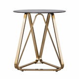 24" Champagne Glass And Iron Round End Table - Homeroots