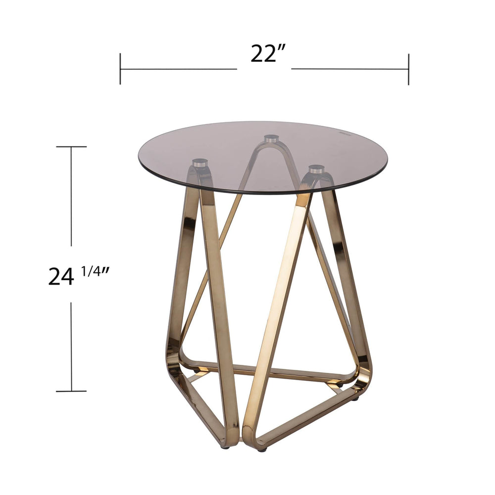 24" Champagne Glass And Iron Round End Table - Homeroots