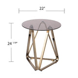 24" Champagne Glass And Iron Round End Table - Homeroots