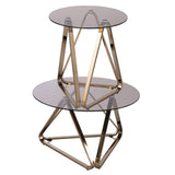 24" Champagne Glass And Iron Round End Table - Homeroots