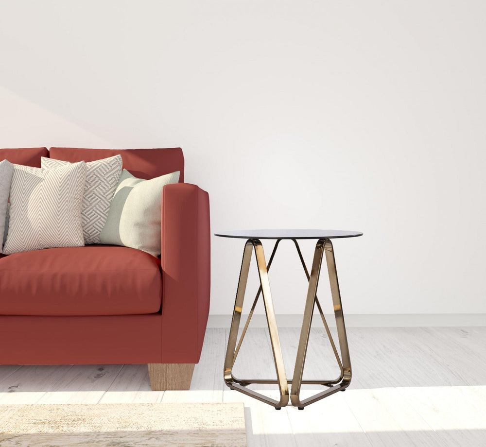 24" Champagne Glass And Iron Round End Table - Homeroots