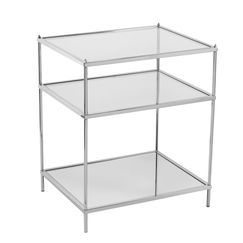 27" Chrome Glass And Iron Rectangular Mirrored End Table With Shelf - Homeroots - Flyclothing LLC