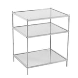 27" Chrome Glass And Iron Rectangular Mirrored End Table With Shelf - Homeroots - Flyclothing LLC