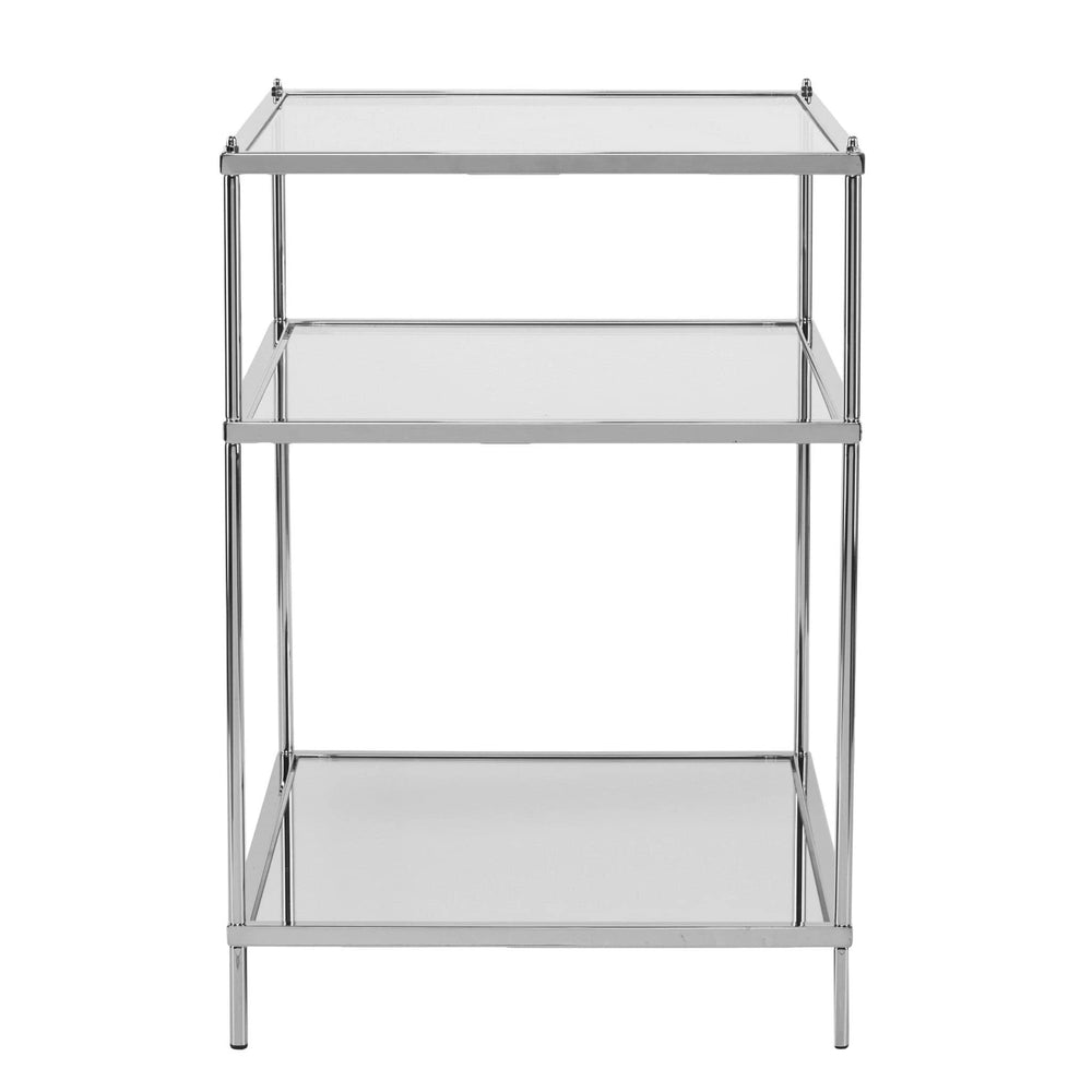 27" Chrome Glass And Iron Rectangular Mirrored End Table With Shelf - Homeroots - Flyclothing LLC