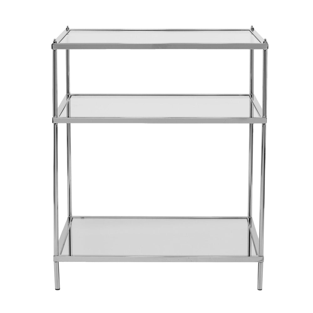 27" Chrome Glass And Iron Rectangular Mirrored End Table With Shelf - Homeroots - Flyclothing LLC