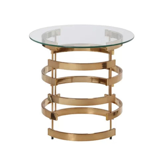 21" Champagne Glass And Iron Round End Table - Homeroots