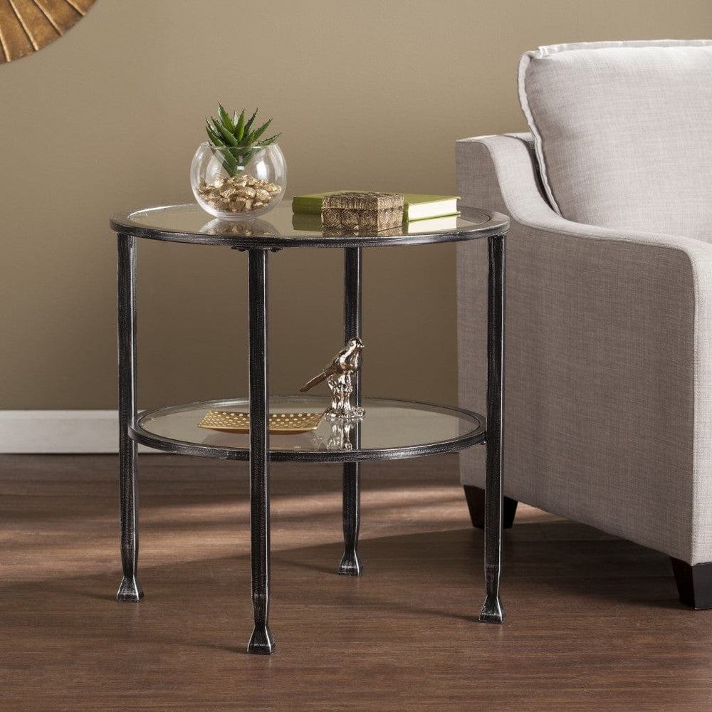 24" Black Glass And Iron Round End Table - Homeroots - Flyclothing LLC