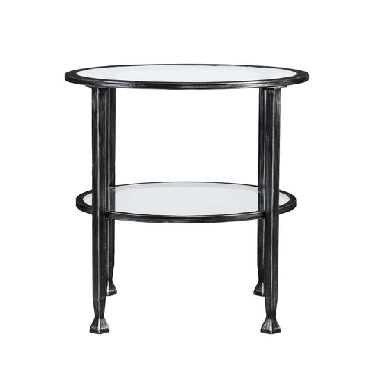 24" Black Glass And Iron Round End Table - Homeroots