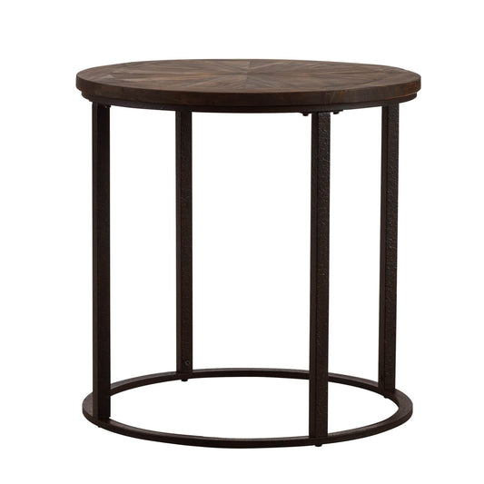 24" Natural Wood Solid Wood And Iron Round End Table - Homeroots