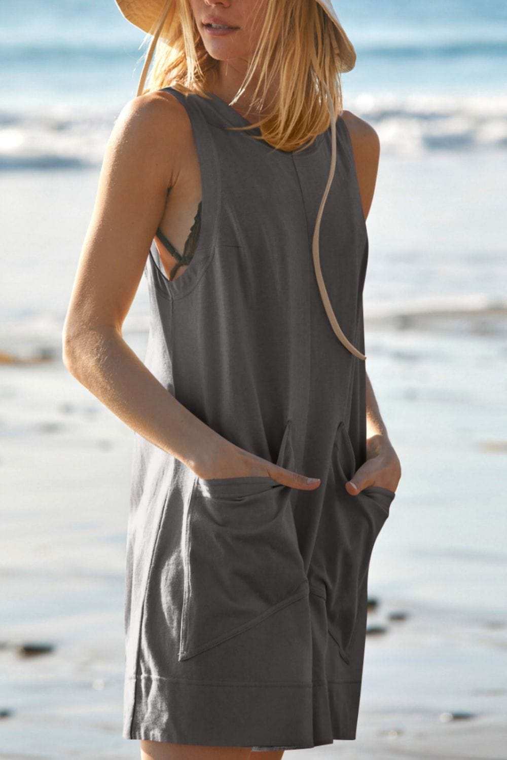 Lovelet Round Neck Sleeveless Romper with Pockets - Trendsi - Flyclothing LLC