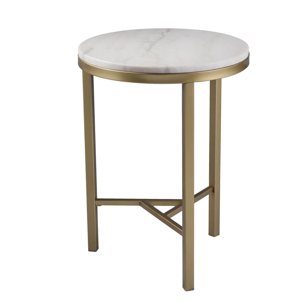 24" Champagne Genuine Marble Look And Iron Rectangular End Table - Homeroots - Flyclothing LLC