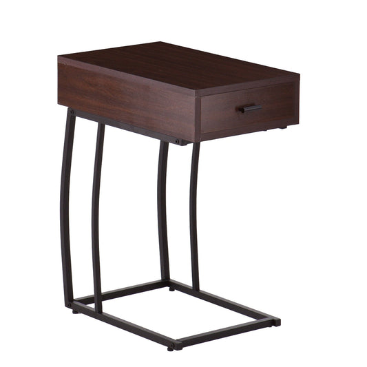 23" Brown Manufactured Wood And Iron Rectangular End Table With Drawer - Homeroots