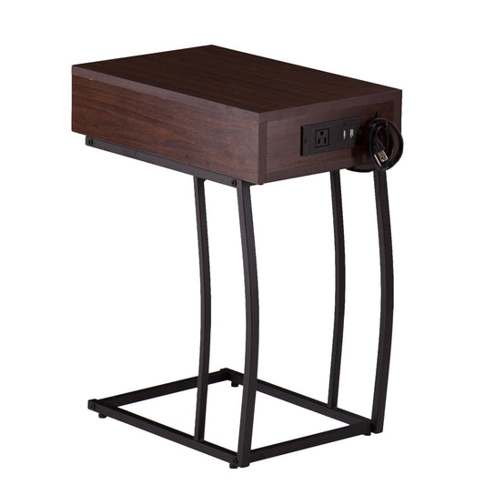 23" Brown Manufactured Wood And Iron Rectangular End Table With Drawer - Homeroots