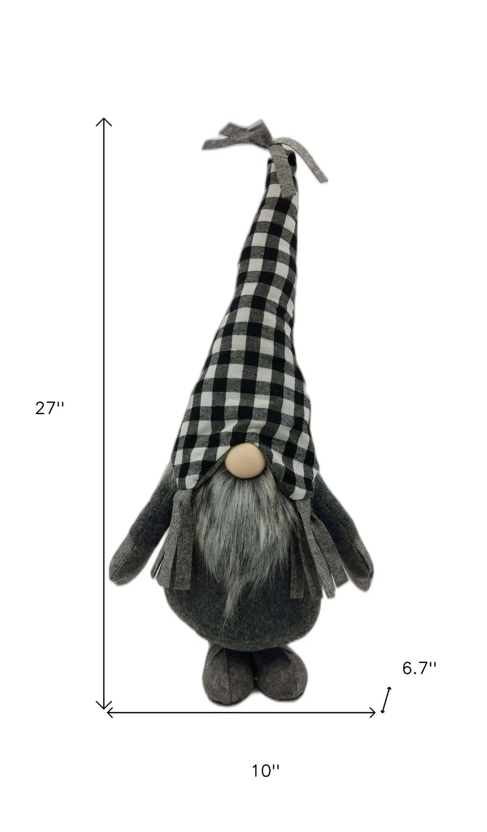 Black and White Buffalo Plaid Standing Gnome - Homeroots - Flyclothing LLC