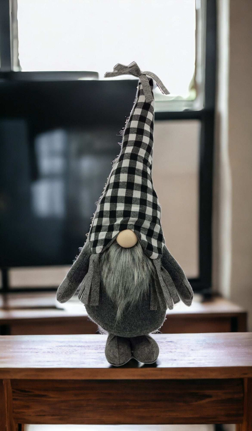 Black and White Buffalo Plaid Standing Gnome - Homeroots - Flyclothing LLC